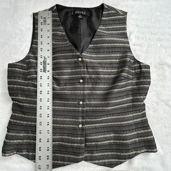 Kasper Petite Womens Striped V-Neck Vest Size 12P Black Gray Button-Front Lined - Picture 8 of 8
